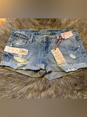 Decree Light Blue Distressed Roll-Cuff Denim Shorts